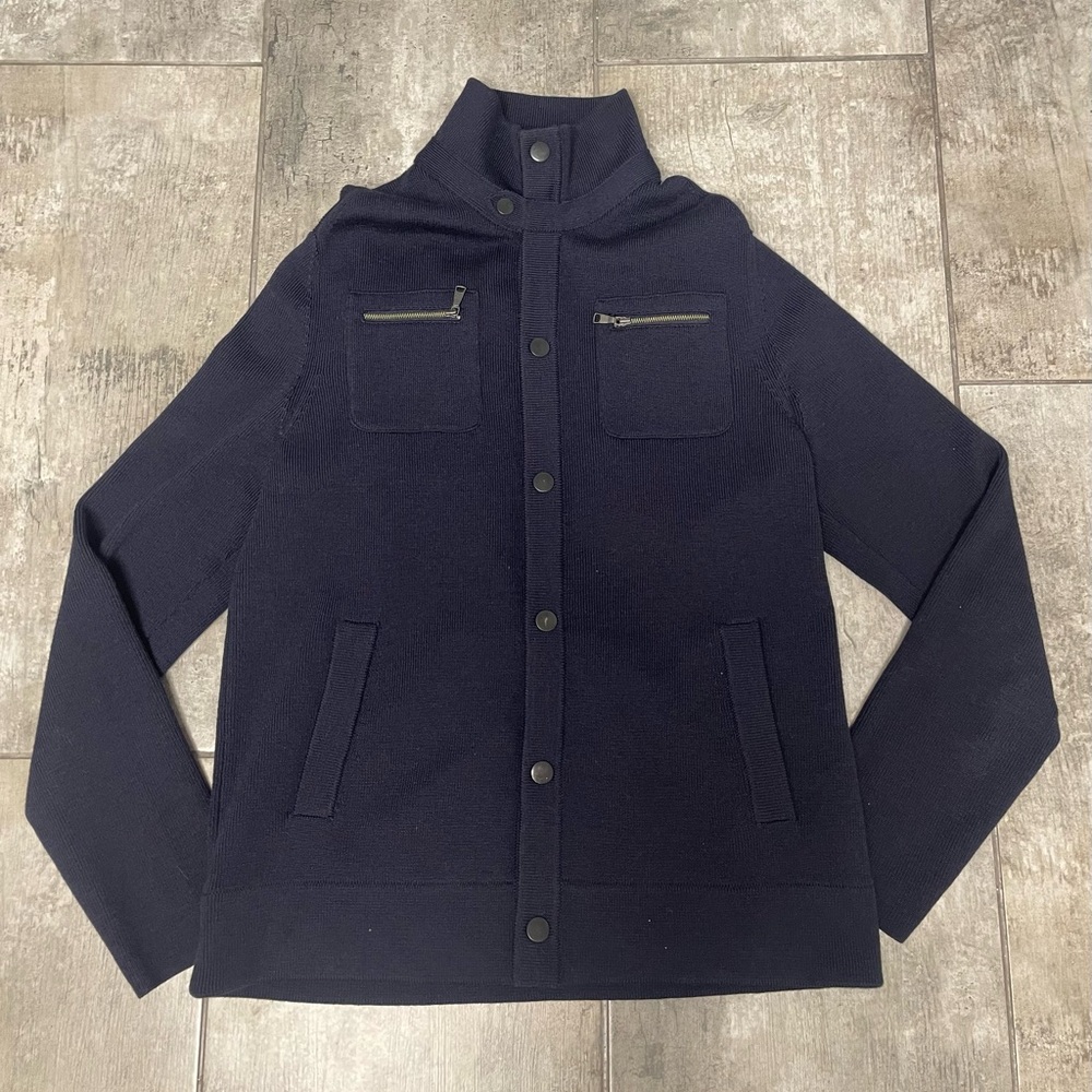 Men’s Banana Republic Navy Funnel Neck 100% Wool Sweater Jacket